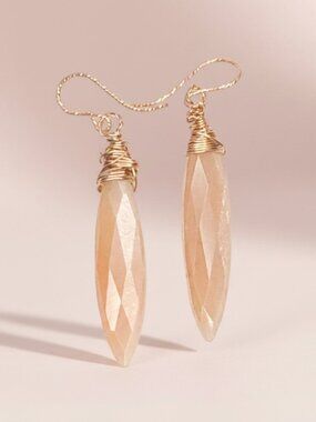 Marquise Style Peach Moonstone Earrings in 14k Filled Rose Gold